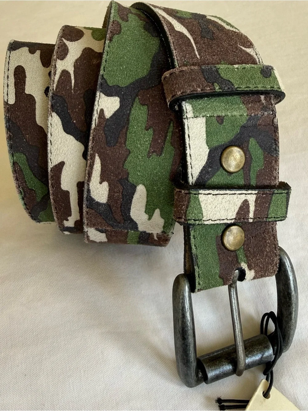Will Leather Goods Camouflage Green Brown & Tan Leather Men’s Belt Size 36 - Picture 1 of 13